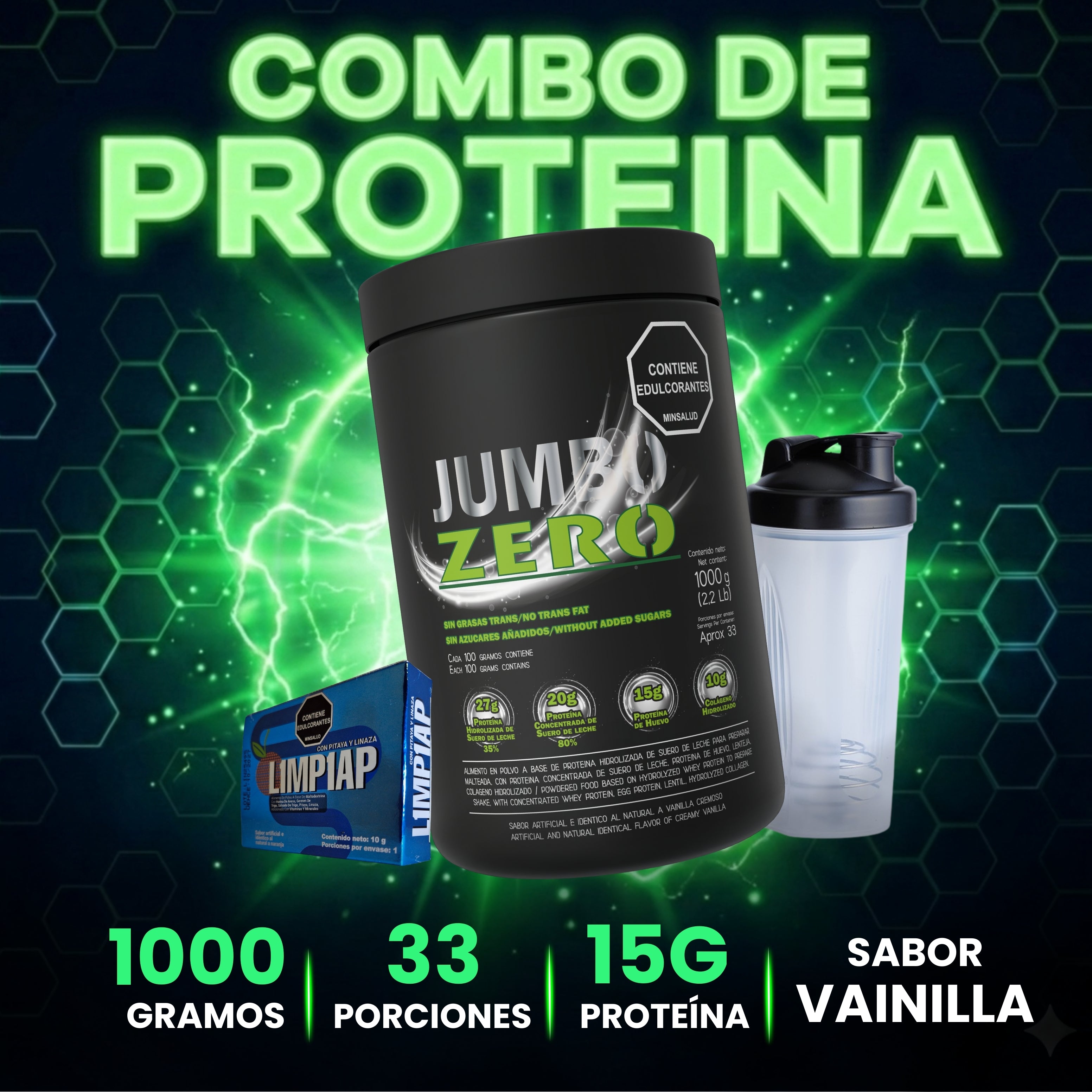 Combo Proteína Limpia Jumbo Zero x 2.2 Lbs + Depurativo & un Shacker